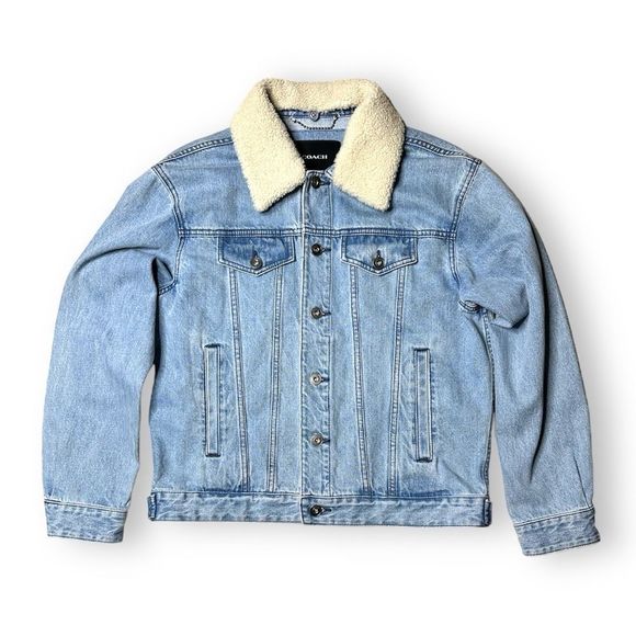 Coach Denim Trucker Jacket With Removable Shearling Collar - Picture 3 of 7